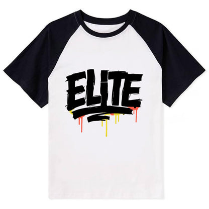Bold typography design - "ELITE" - top tier, highest level - Contrast Raglan T-shirt - Black