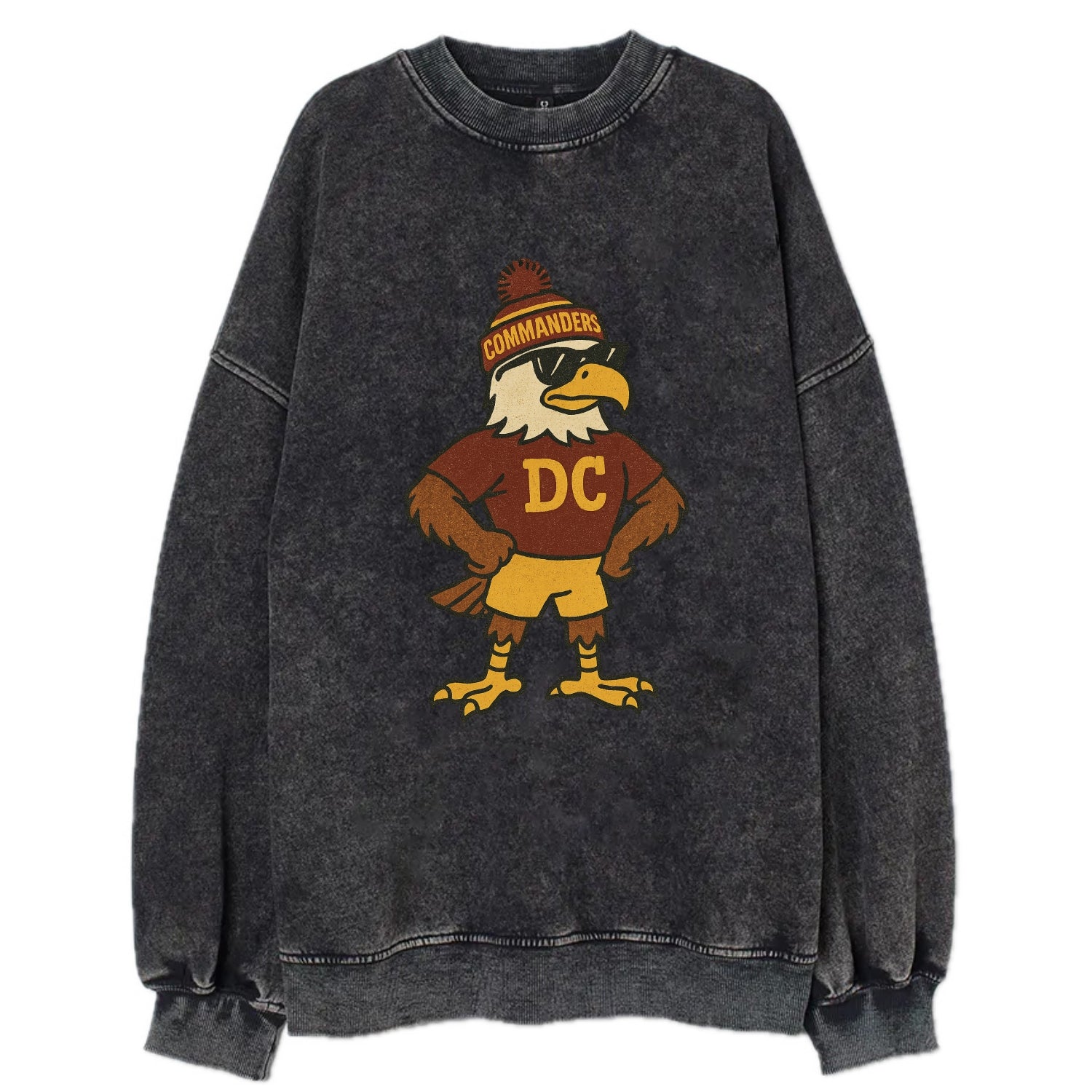 DC Eagle wearing Commanders burgundy and gold beanie with pom pom and wayfarer - Vintage Sweatshirt - Black