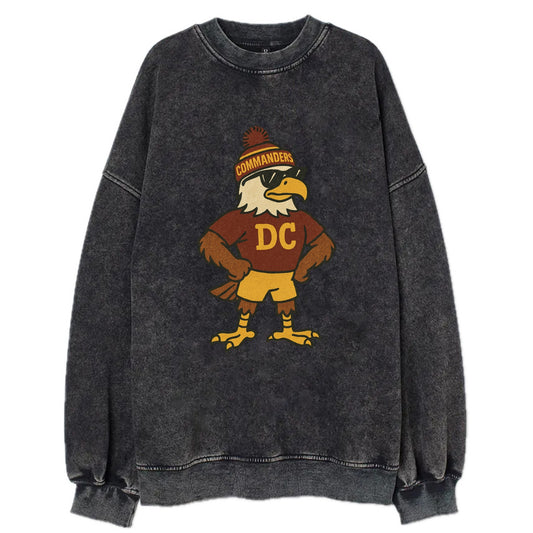 DC Eagle wearing Commanders burgundy and gold beanie with pom pom and wayfarer - Vintage Sweatshirt - Black