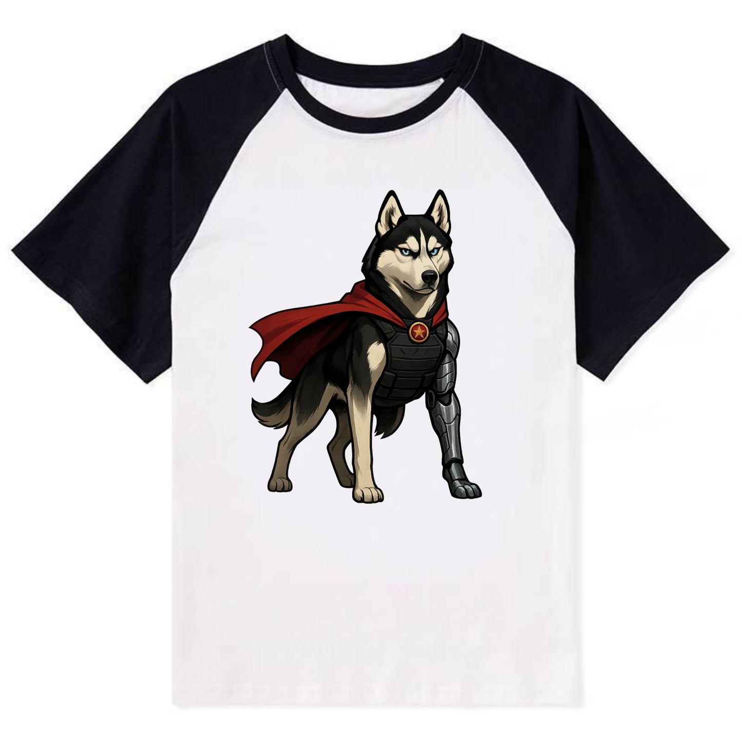 Siberian Husky Winter Soldier  - Contras - Contrast Raglan T-shirt - Black
