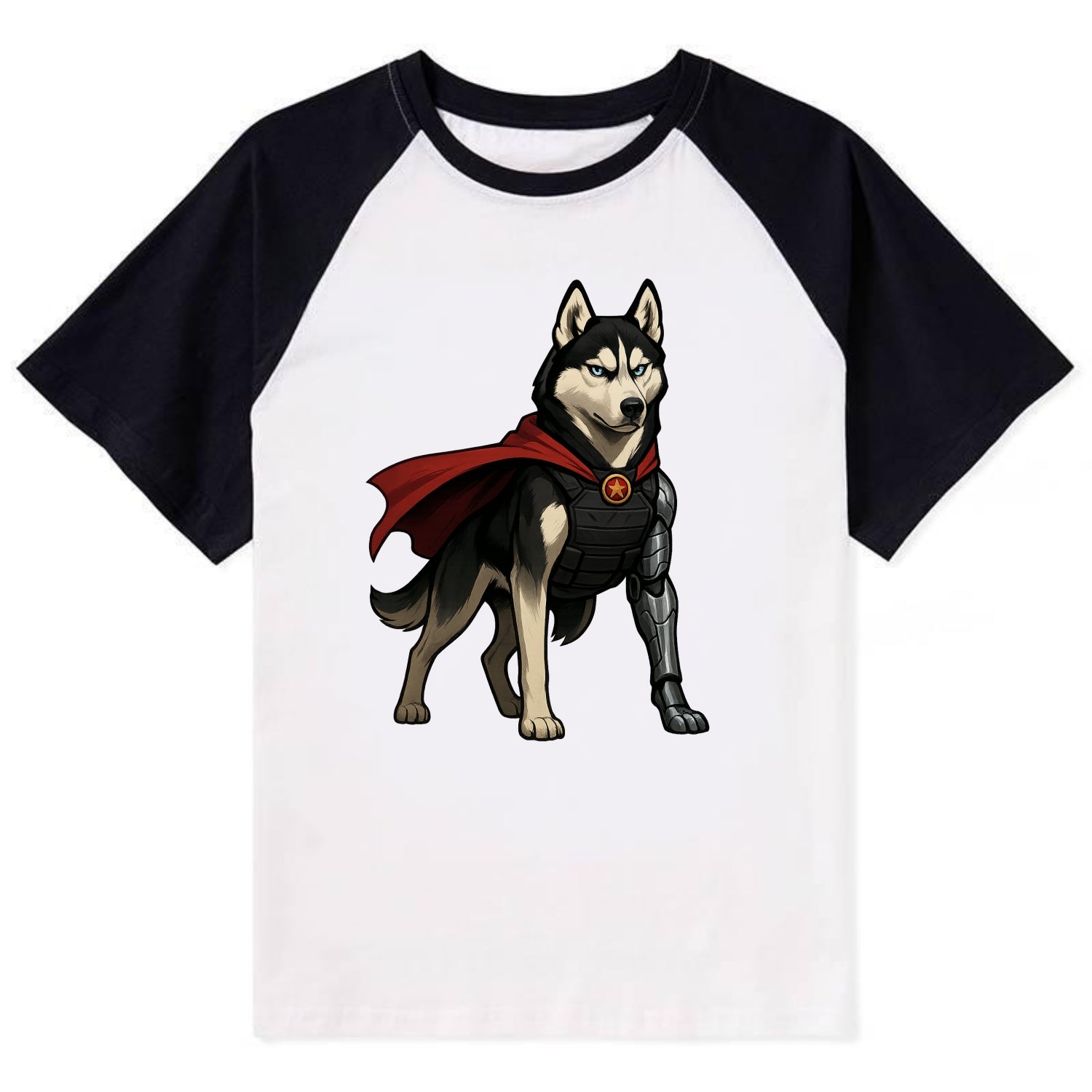 Siberian Husky Winter Soldier  - Contras - Contrast Raglan T-shirt - Black