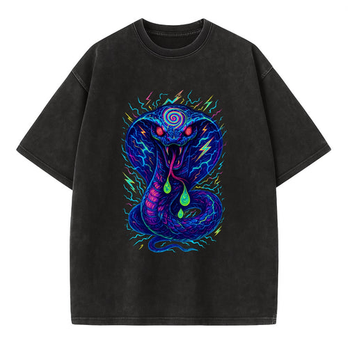 Mesmerizing cobra with hypnotic spiral patterns in the hood, scales that shimmer - Vintage T-shirt