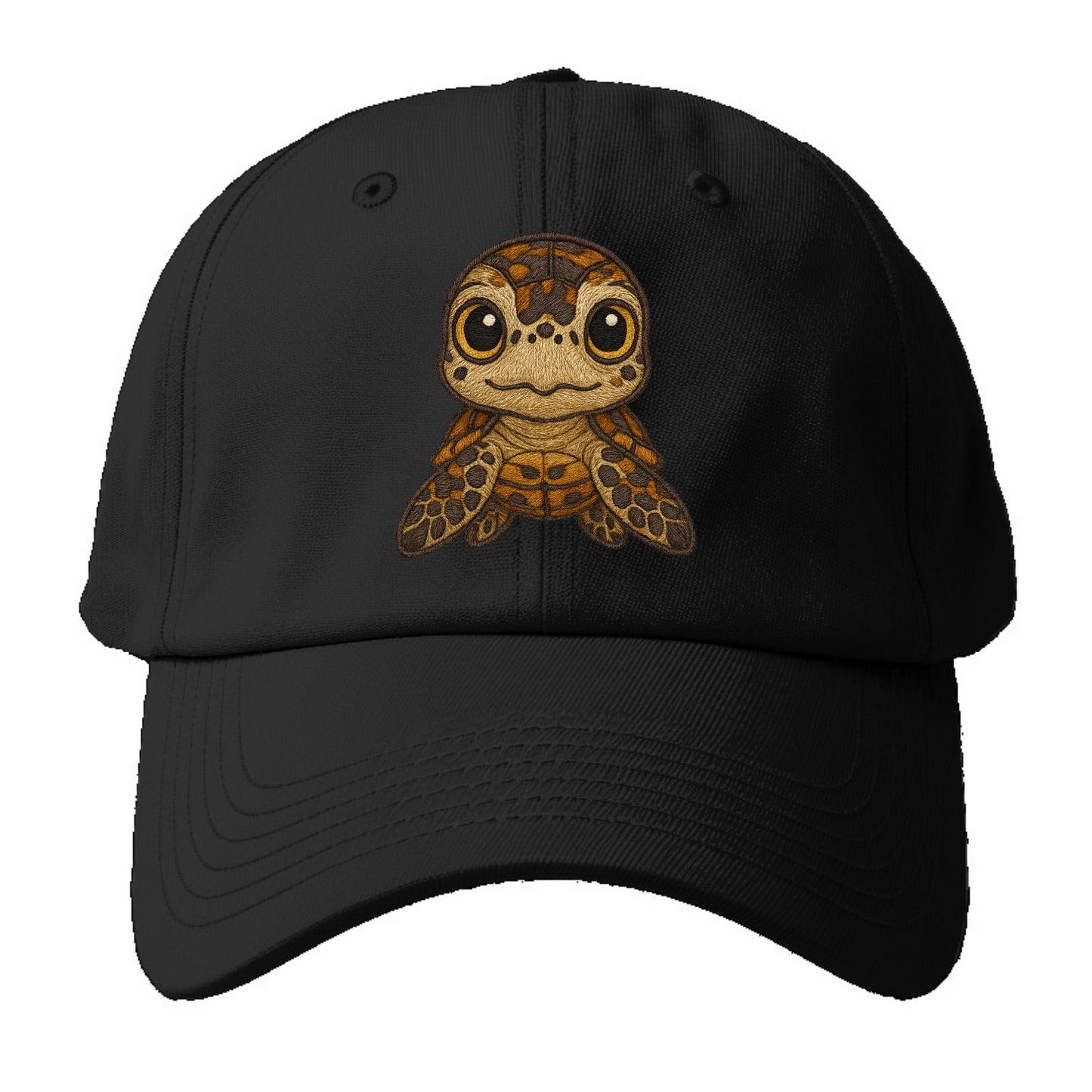 Baby Hawksbill Turtle - amber and brown shell pattern, curious golden - Baseball Cap For Big Heads - Black
