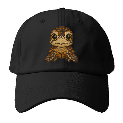 Baby Hawksbill Turtle - amber and brown shell pattern, curious golden - Baseball Cap For Big Heads - Black