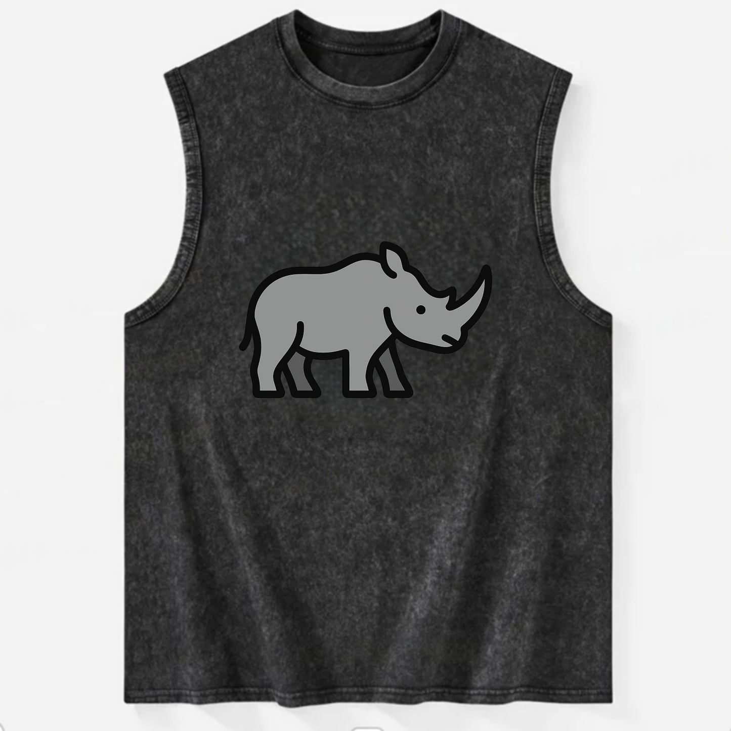 Rhinoceros - Gray with horn flat side profile - Vintage Washed Tank - Black