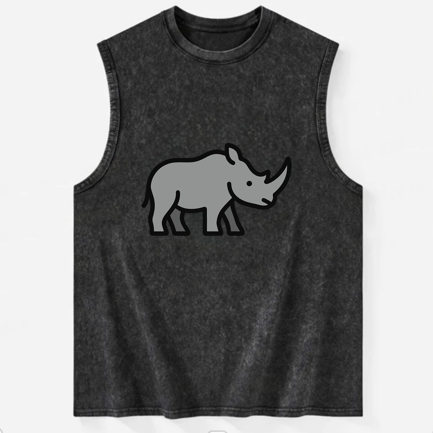 Rhinoceros - Gray with horn flat side profile - Vintage Washed Tank - Black