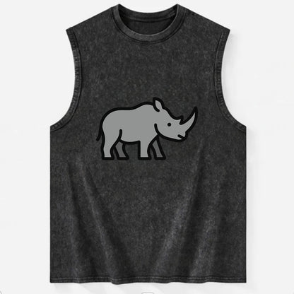 Rhinoceros - Gray with horn flat side profile - Vintage Washed Tank - Black