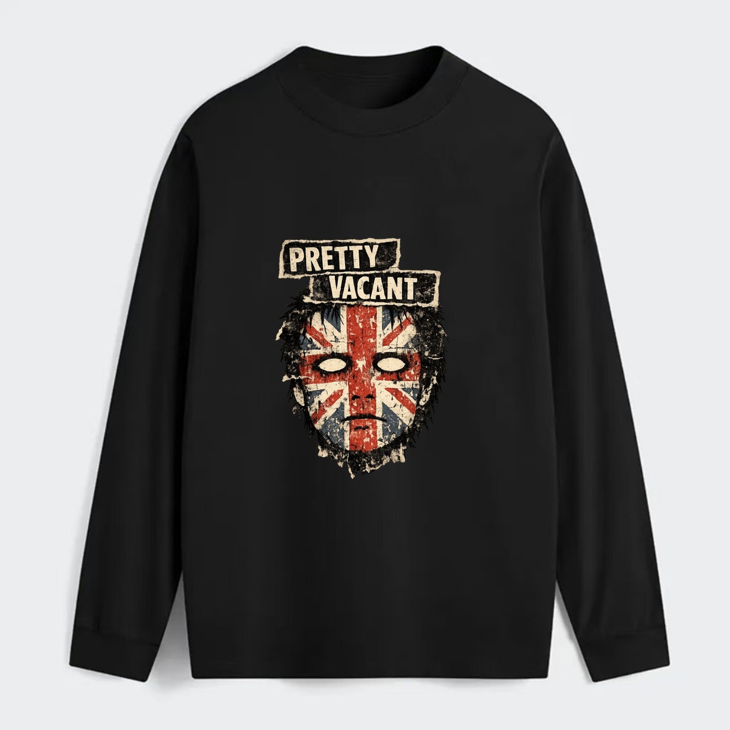PRETTY VACANT | Blank stare Union Jack face | Empty expression | Punk - Classic Long Sleeve Shirt - Black