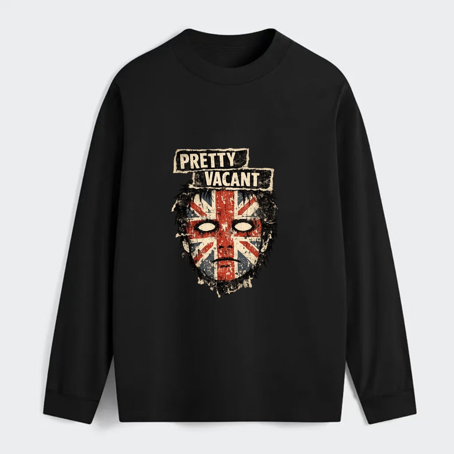 PRETTY VACANT | Blank stare Union Jack face | Empty expression | Punk - Classic Long Sleeve Shirt - Black