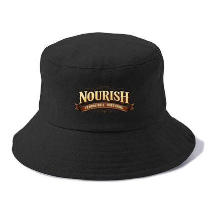 Bold typography design - "NOURISH" - feeding well, nurturing - Bucket Hat - Black