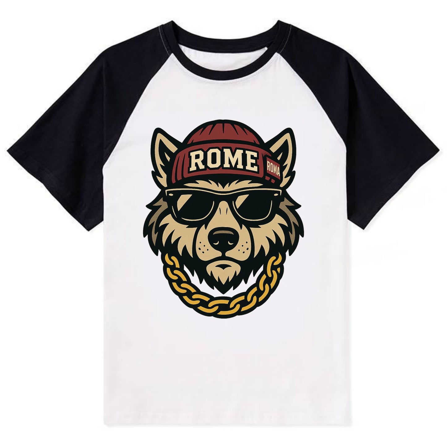 Rome Wolf - Contrast Raglan T-shirt - Black