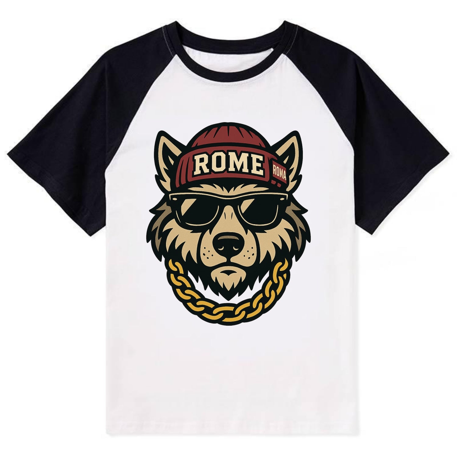 Rome Wolf - Contrast Raglan T-shirt - Black