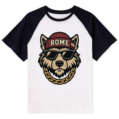 Rome Wolf - Contrast Raglan T-shirt - Black