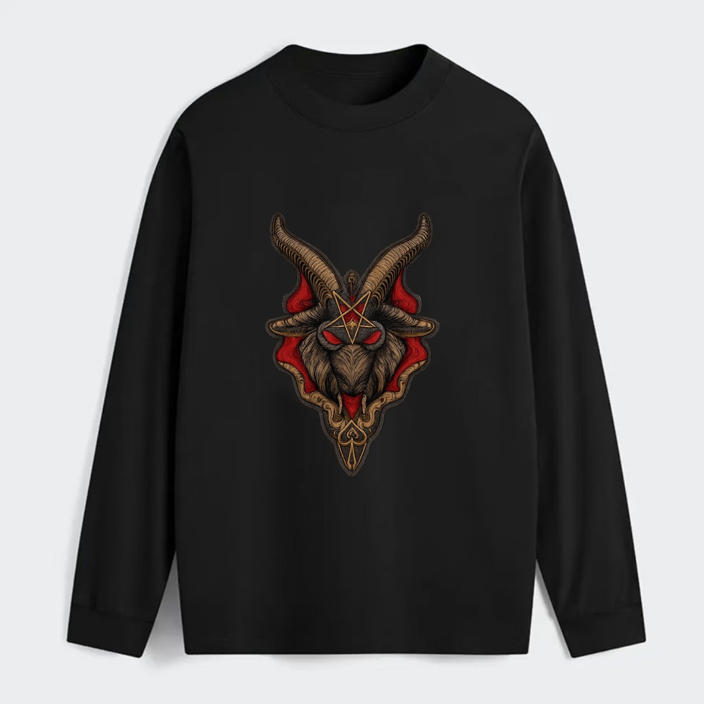 BAPHOMET HEAD - goat head symbol in black and red , occult - Classic Long Sleeve Shirt - Black