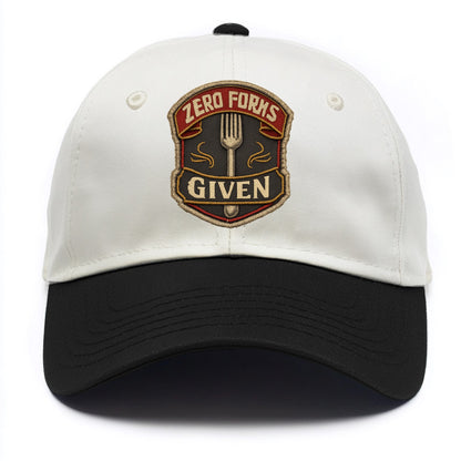 ZERO FORKS GIVEN - fork with text in silver , no cares attitude - Two Tone Cap - Black