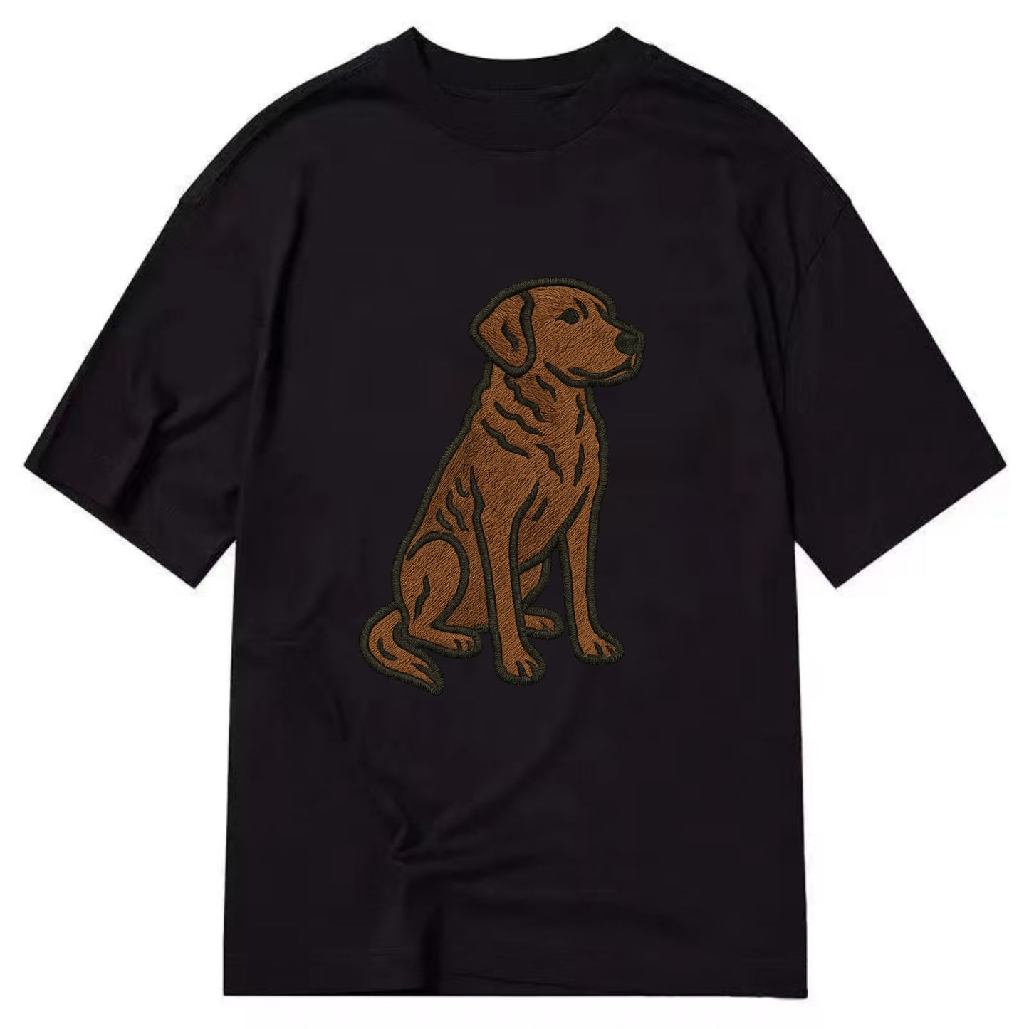 Chesapeake Bay Retriever - Brown wavy coat embroidered sitting pose - Classic T-shirt - Black