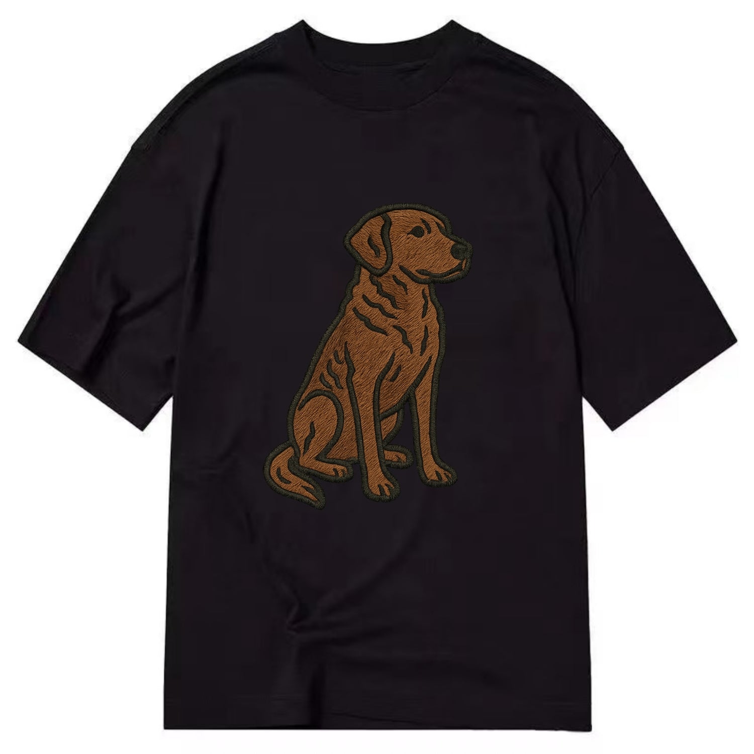 Chesapeake Bay Retriever - Brown wavy coat embroidered sitting pose - Classic T-shirt - Black