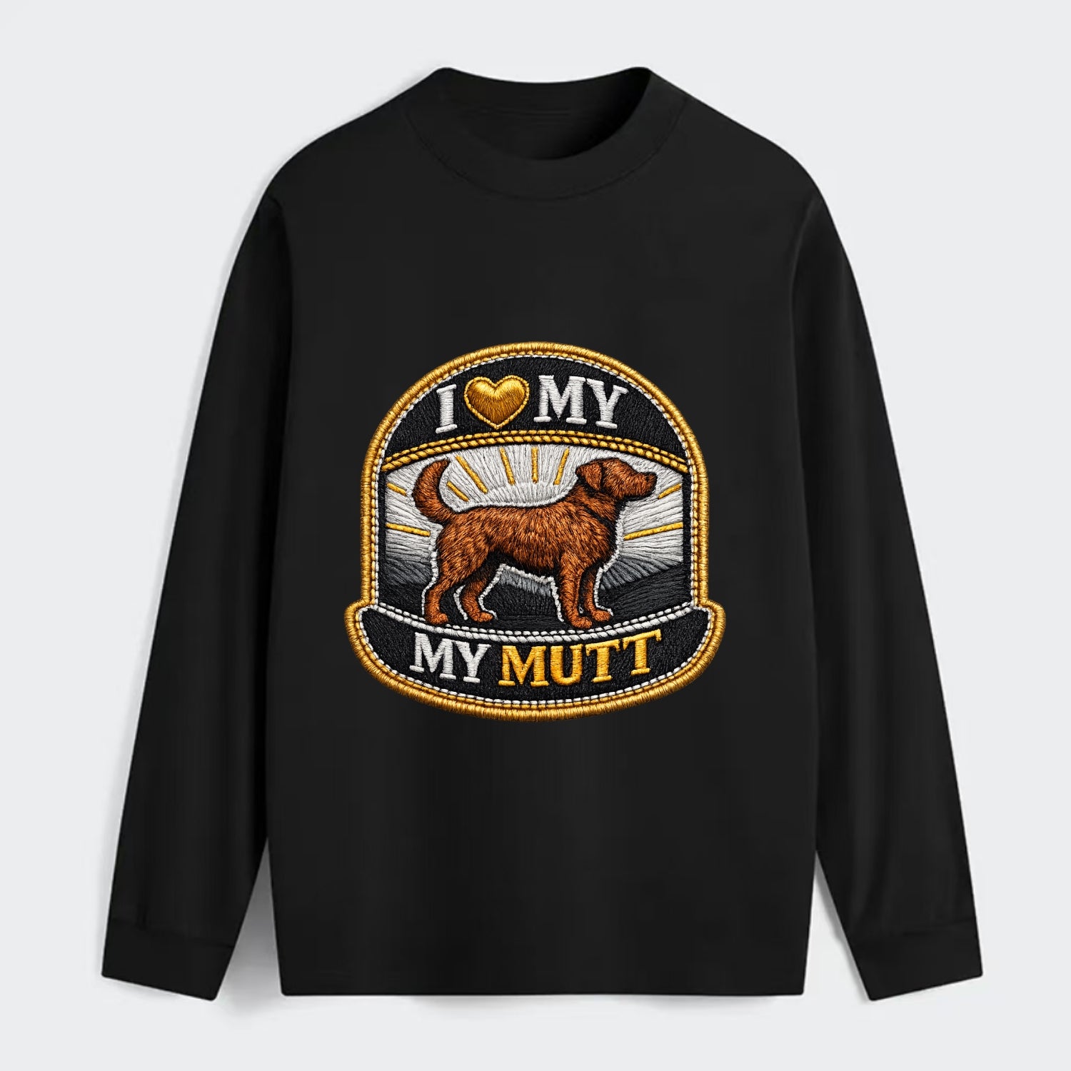 I LOVE MY MUTT - mixed breed silhouette in brown , rescue pride - Classic Long Sleeve Shirt - Black