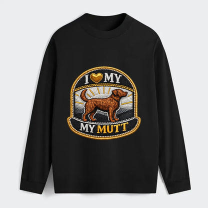 I LOVE MY MUTT - mixed breed silhouette in brown , rescue pride - Classic Long Sleeve Shirt - Black