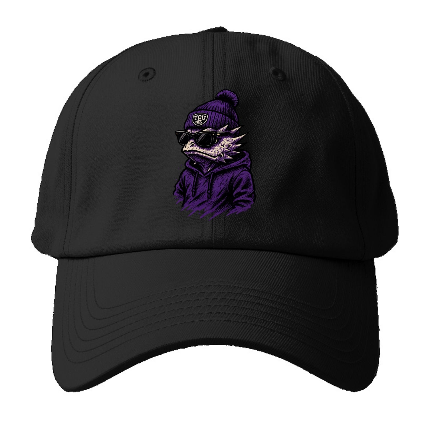 Fort Worth Horned Frog wearing TCU beanie with frog patch - Baseball Cap - Black