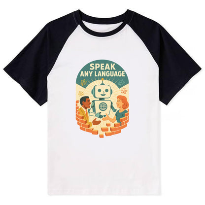 Language learning AI breaking down barriers - "Speak Any Language" - - Contrast Raglan T-shirt - Black