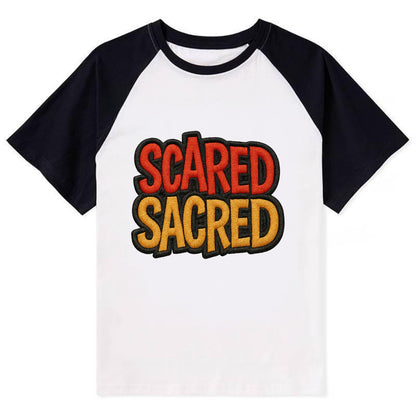 SCARED;SACRED JOURNEY Spiritual Purple Hat - Contrast Raglan T-shirt - Black