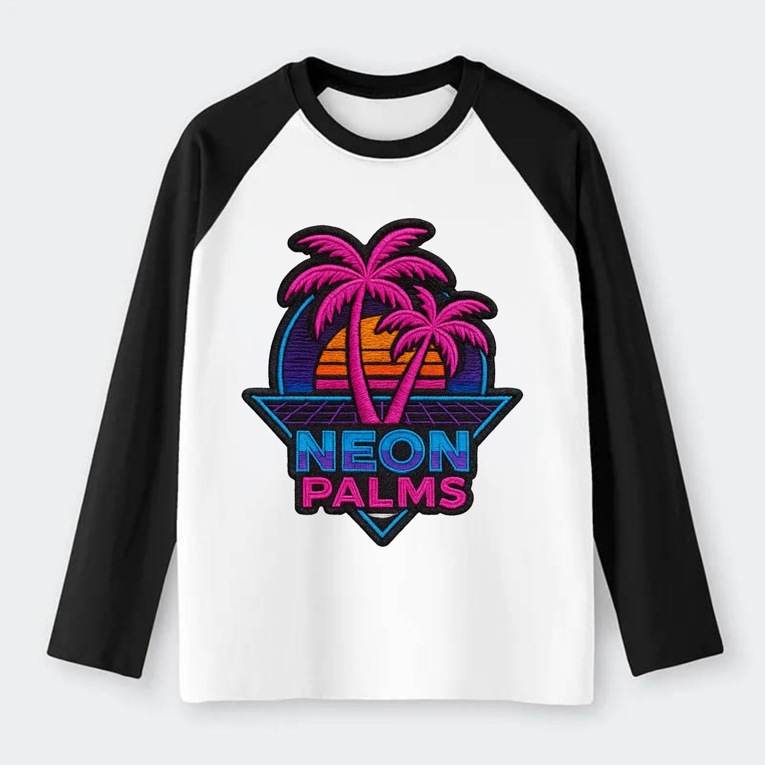 Neon Palms - Raglan Long Sleeve T-Shirt - Black