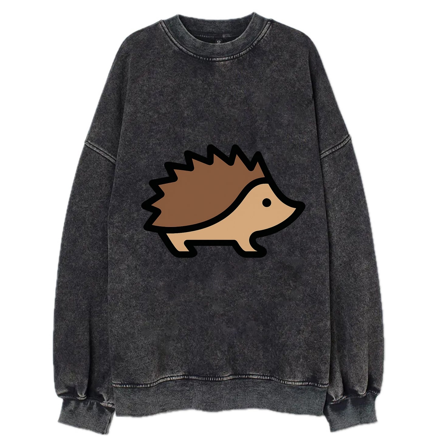Hedgehog - Brown spiky back flat side profile - Vintage Sweatshirt - Black