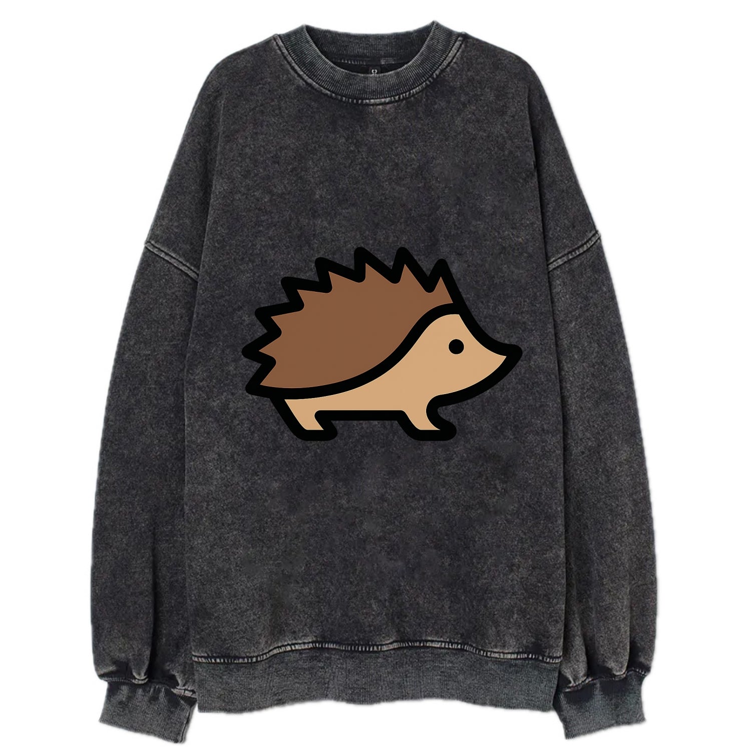 Hedgehog - Brown spiky back flat side profile - Vintage Sweatshirt - Black