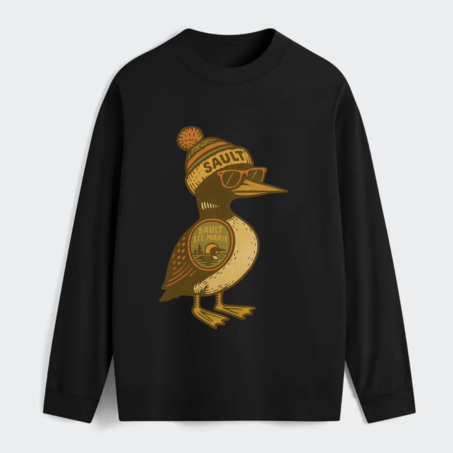 Sault Ste Marie Loon wearing Sault beani - Classic Long Sleeve Shirt - Black