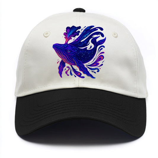 Majestic whale with body composed of galaxy clusters, stellar fins flowing like - Two Tone Cap - Black