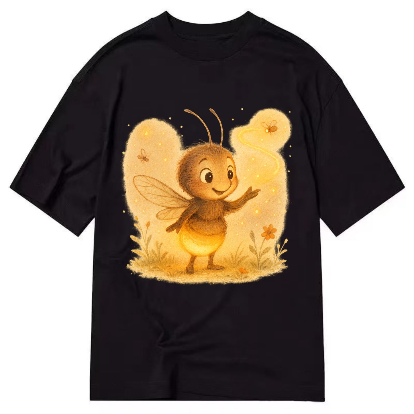 Firefly choreographer arranging synchronized light patterns over a meadow stage - Classic T-shirt - Black