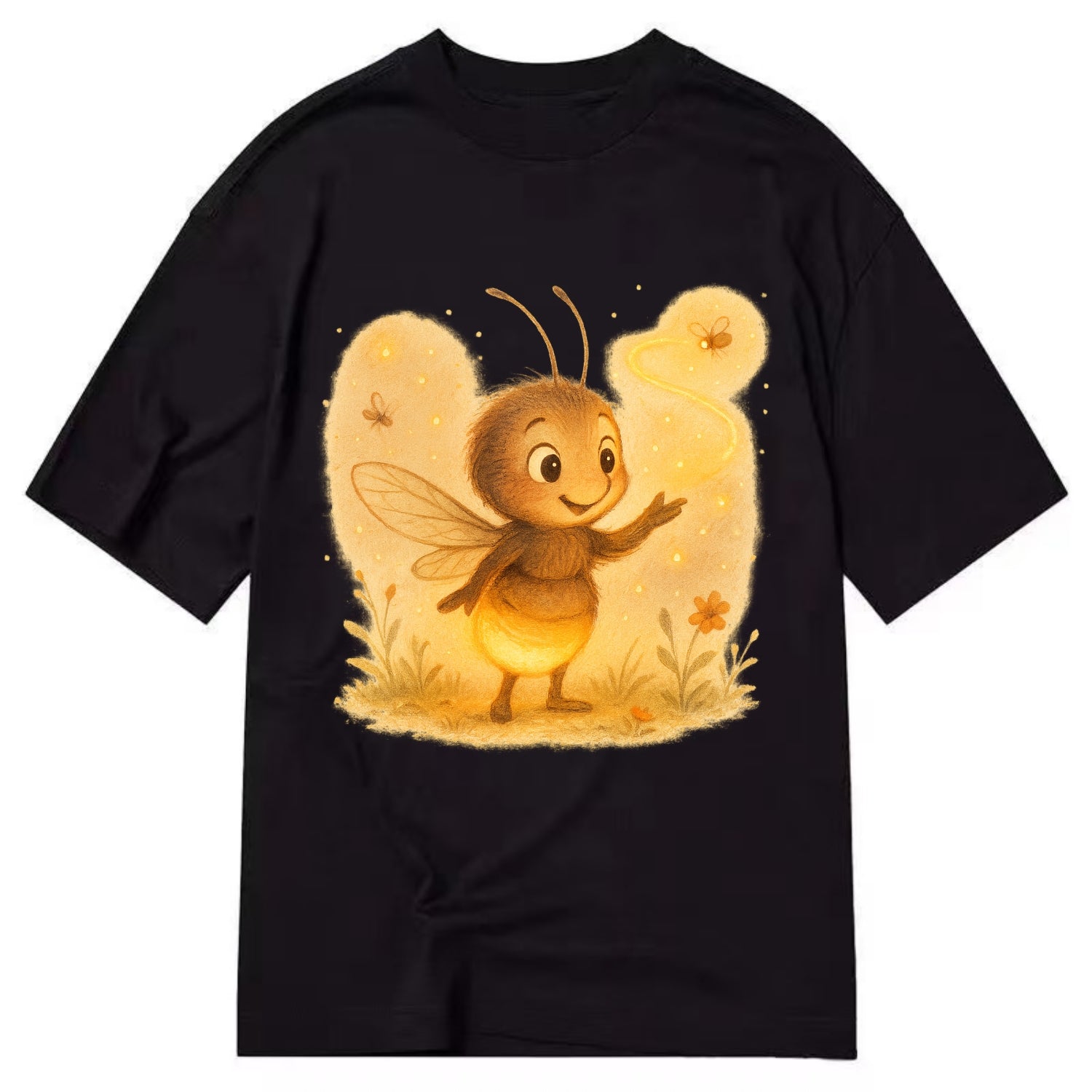 Firefly choreographer arranging synchronized light patterns over a meadow stage - Classic T-shirt - Black