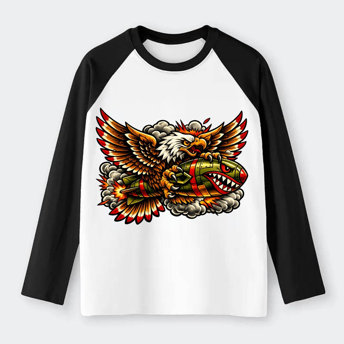 War Eagle Bomb - Raglan Long Sleeve T-Shirt - Black