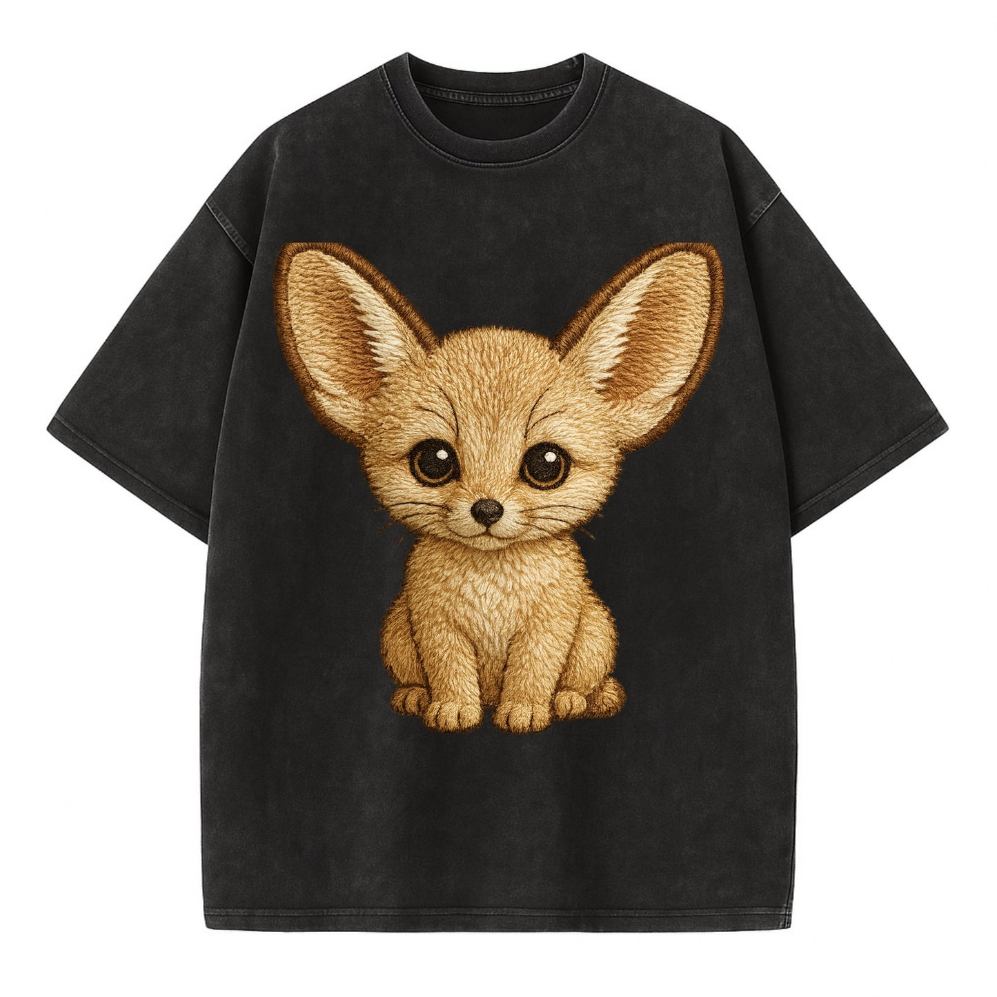 Baby Fennec Fox - huge ears, cream fur, large dark eyes, front-facing, desert baby - Vintage T-shirt - Black
