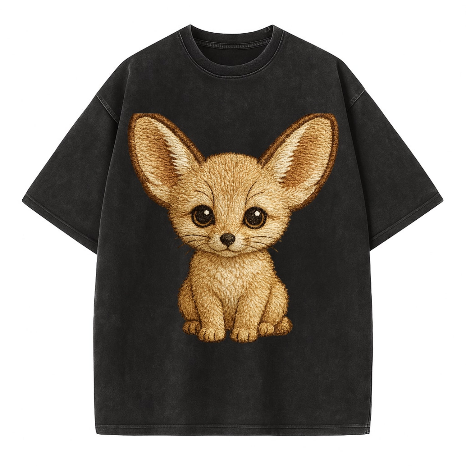 Baby Fennec Fox - huge ears, cream fur, large dark eyes, front-facing, desert baby - Vintage T-shirt - Black