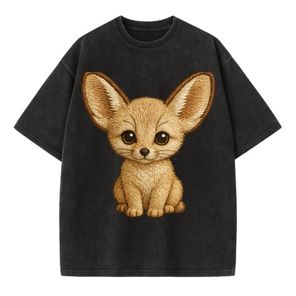 Baby Fennec Fox - huge ears, cream fur, large dark eyes, front-facing, desert baby - Vintage T-shirt - Black
