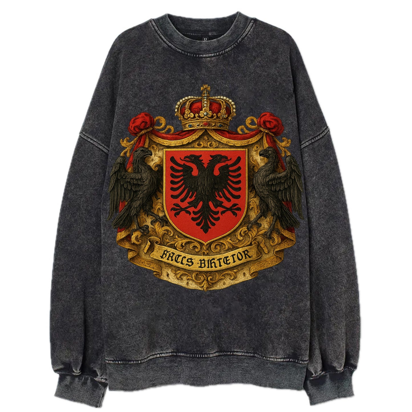 Albania Double Eagle Emblem  - Vintage Sweatshirt - Black