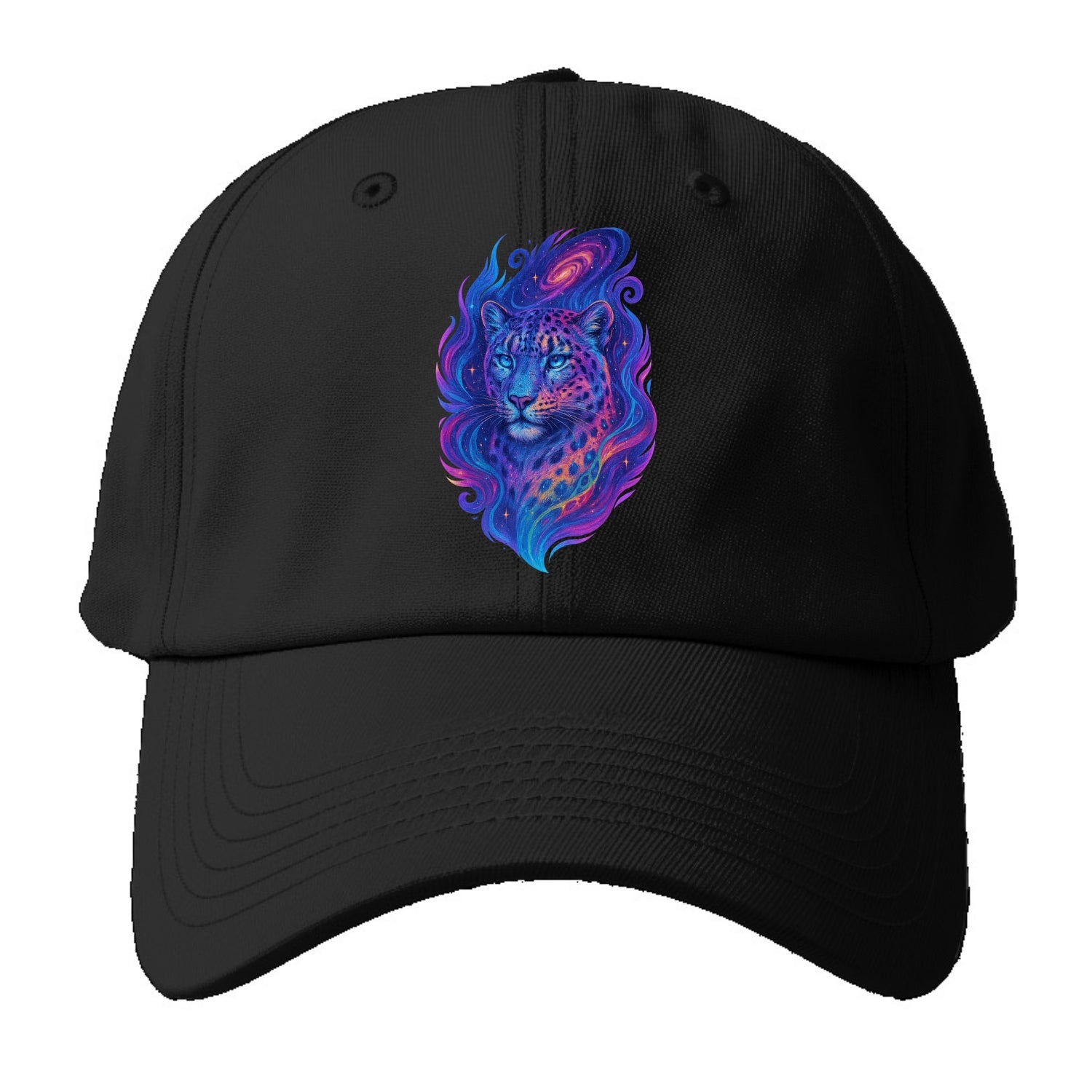 Majestic snow leopard with rainbow gradient spots, crystalline flowing patterns, - Baseball Cap - Black