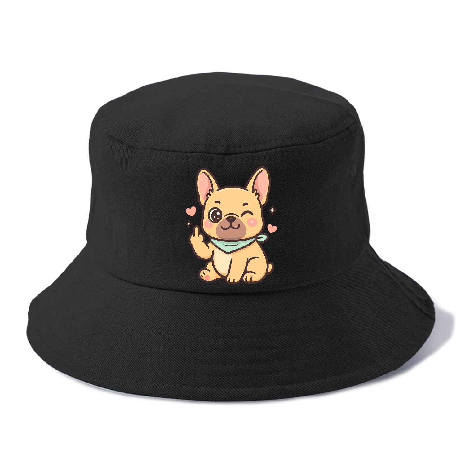 French Bulldog sitting with bat ears up, strong paw with sass - Bucket Hat - Black