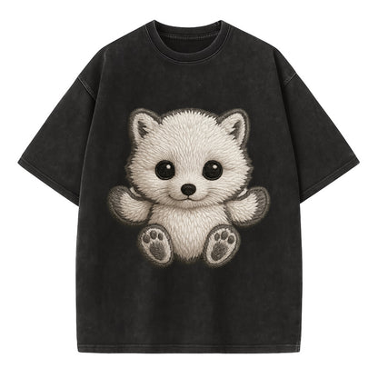 Baby Arctic Fox - white fluffy, tiny black nose, bright curious eyes, - Vintage T-shirt - Black