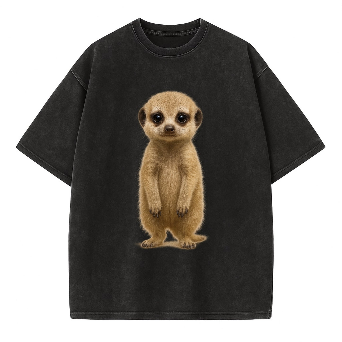 Baby Meerkat - tan fur, dark eye patches, alert stance, bright eyes, - Vintage T-shirt - Black