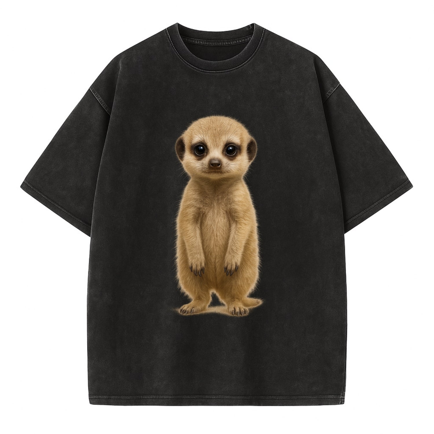 Baby Meerkat - tan fur, dark eye patches, alert stance, bright eyes, - Vintage T-shirt - Black