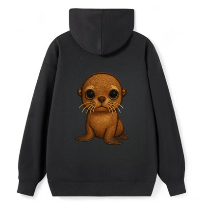 Baby California Sea Lion - golden brown, large expressive eyes, whiskers, - Classic Pullover Hoodie - Black