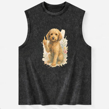 Labradoodle hypoallergenic with wavy coat, intelligent eyes, paw raised - Vintage Washed Tank - Black