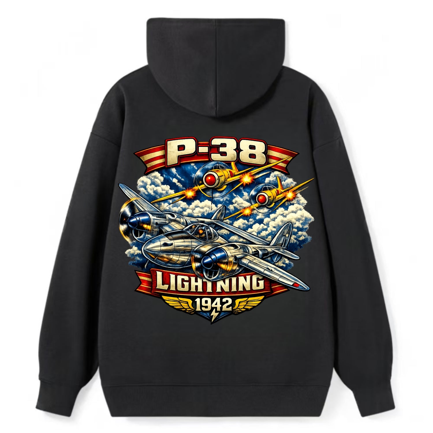 P 38 Lightning - Classic Pullover Hoodie - Black