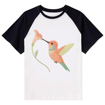 Coral Hummingbird - Contrast Raglan T-shirt - Black