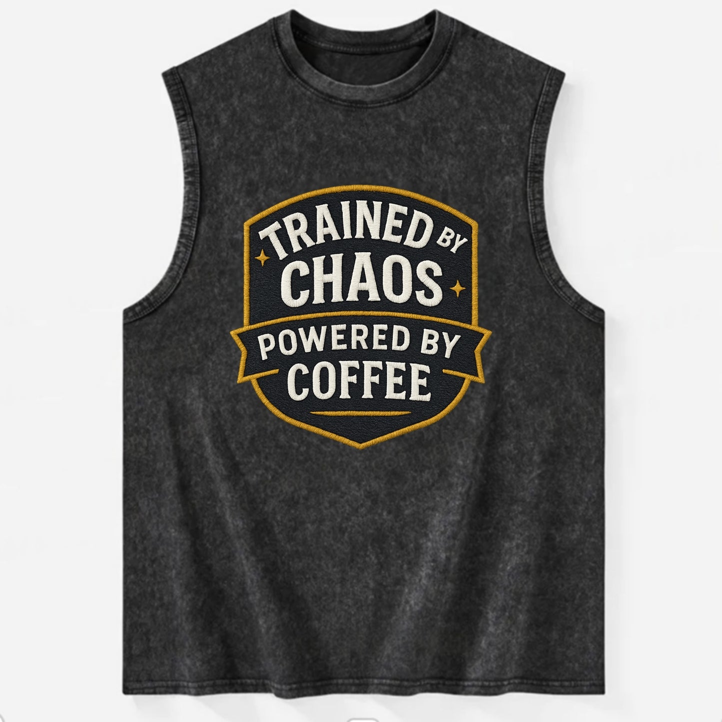 Trained by chaos, powered by coffee - Vintage Washed Tank - Black