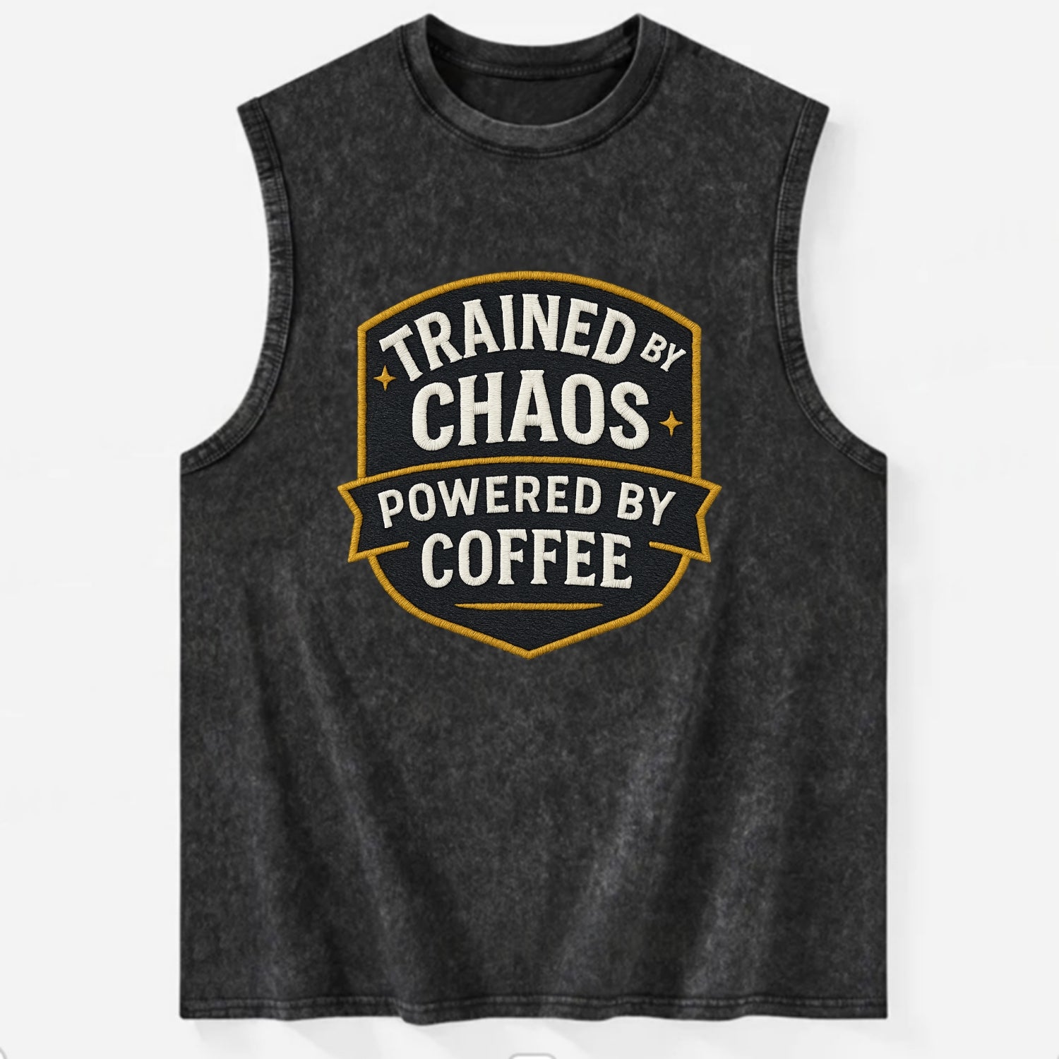 Trained by chaos, powered by coffee - Vintage Washed Tank - Black