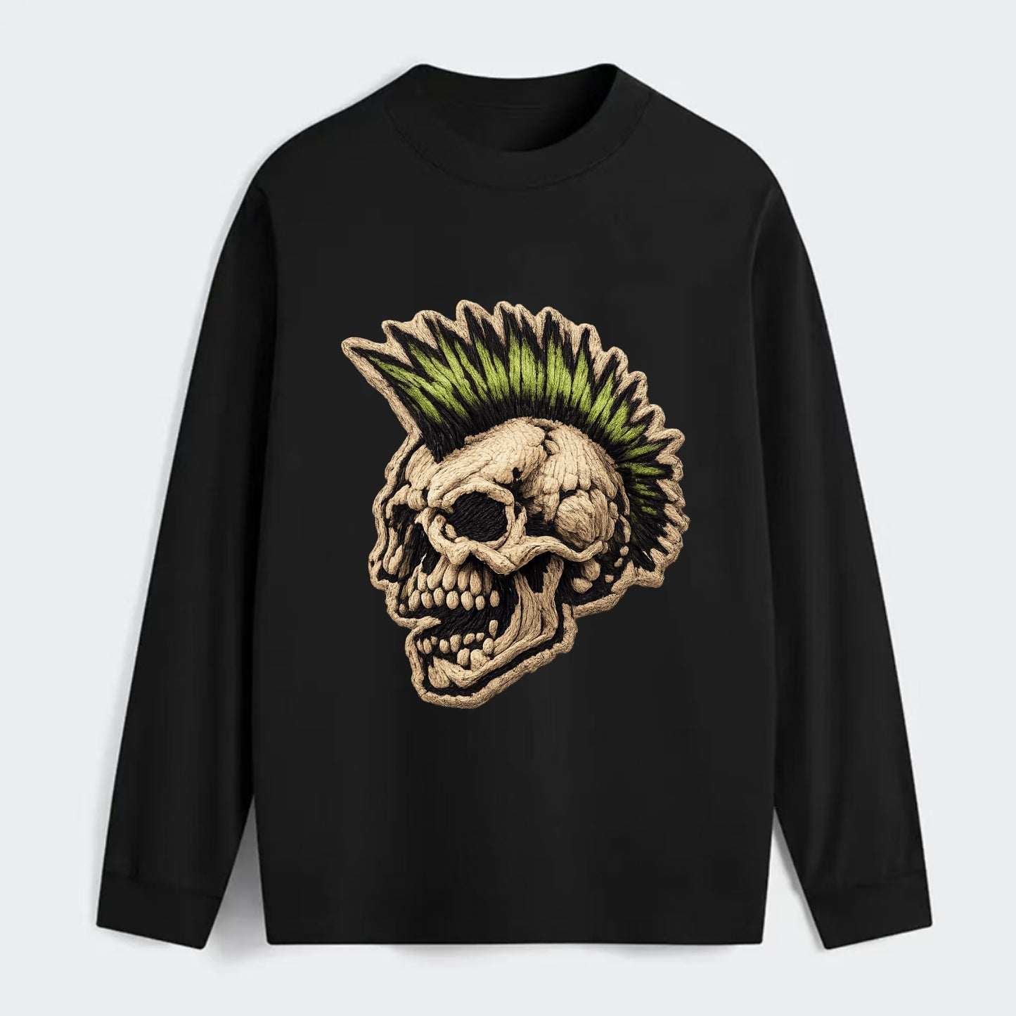 MOHAWK SKULL - punk skull with mohawk in neon green and black , punk - Classic Long Sleeve Shirt - Black